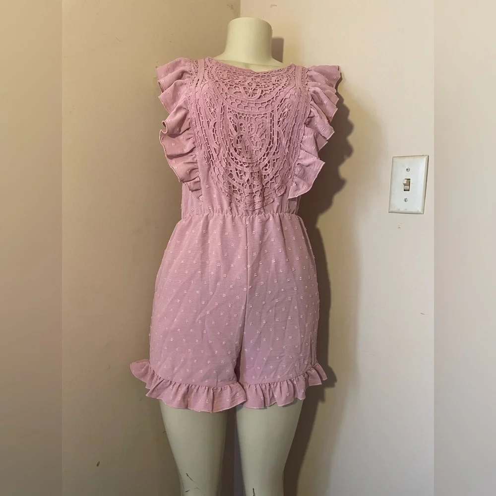Pink Ruffled Lace Romper - Picture 2 of 6
